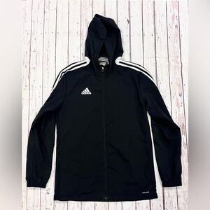 Mens Black / White 3 Stripe Adidas Jacket Long Sleeve Size Medium Windbreaker